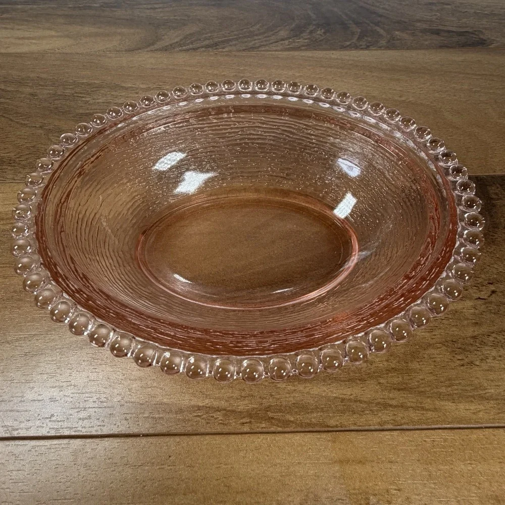Vintage Indiana Glass Peach/ Pink Hen On A Nest Beaded Edge BOTTOM ONLY 7